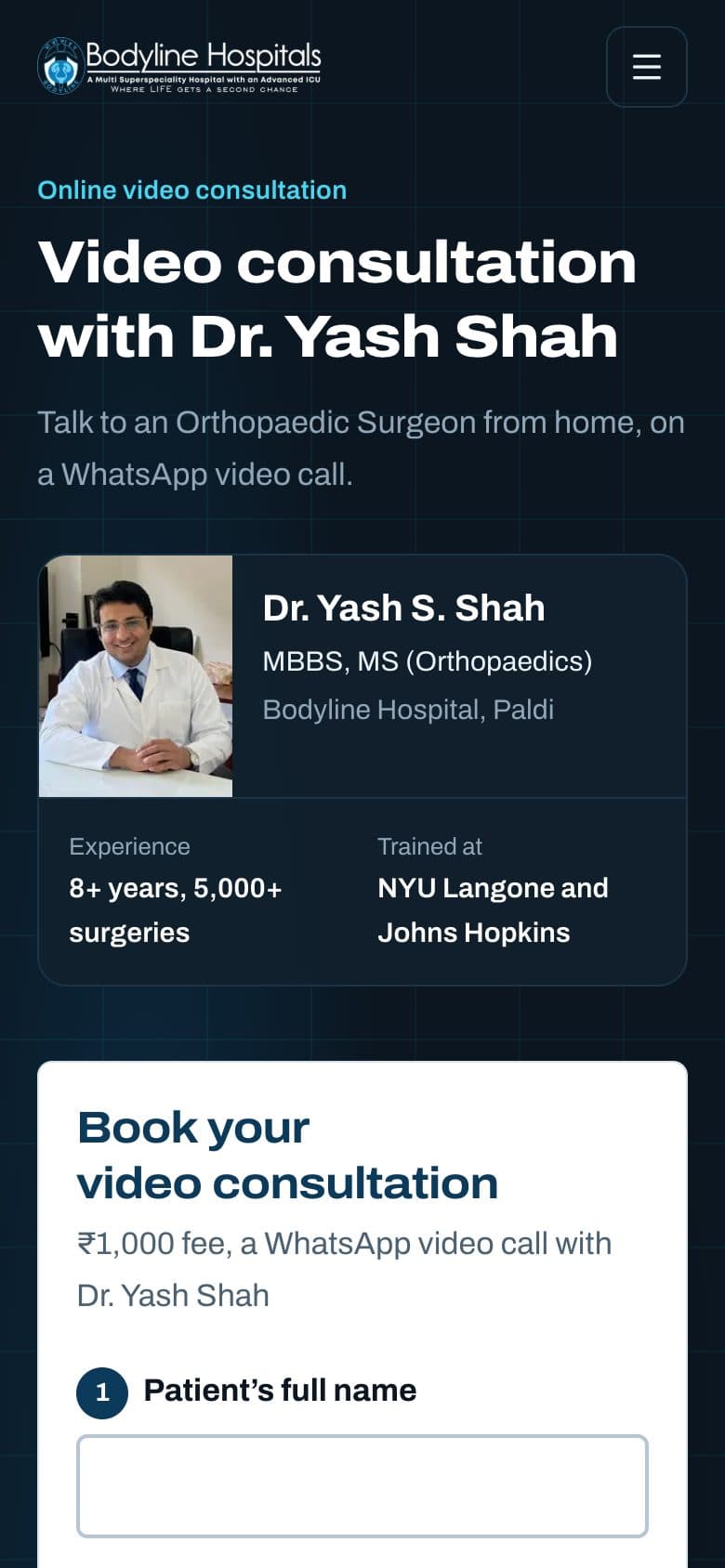 Dr. Yash S. Shah, Bodyline Hospital process 1